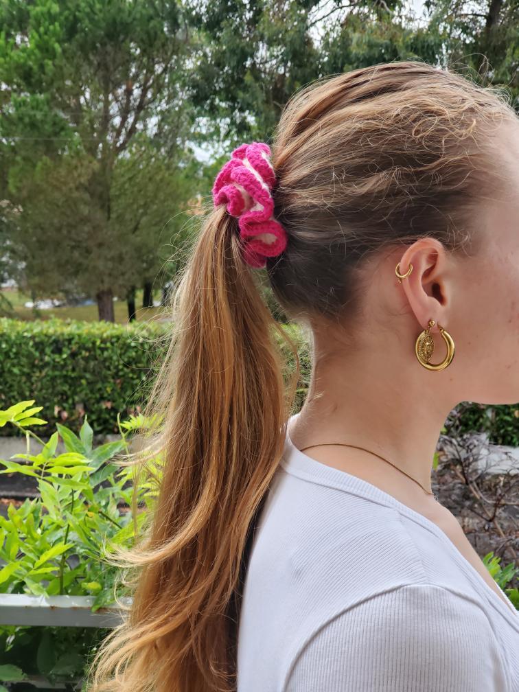 Scrunchie blanc et rose